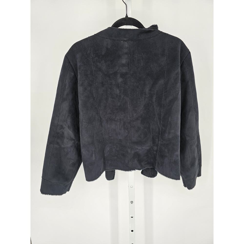 Laura Leigh Womens Sz XL Open Front Faux Suede Jacket Faux Fur Trim Black - Picture 4 of 4